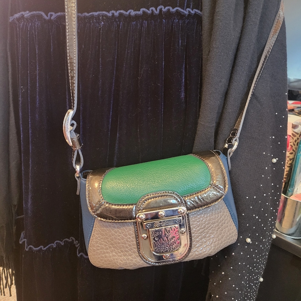 Coach Colorblock Leather Crossbody Bag in Green, Gray and Blue